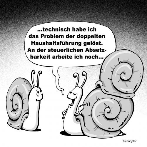 Cartoon: Haushaltsführung (medium) by schuppi tagged haushalt,steuer,steuerabsetzung,steuergesetz,haushaltsführung,doppelte,steuerabzug,schnecke,haushalt,steuer,haushaltssteuer,steuerabsetzung,steuergesetz,haushaltsführung,doppelte steuerabzug,schnecke,immobilien,eigenheim,wohnung,haus,doppelte,steuerabzug