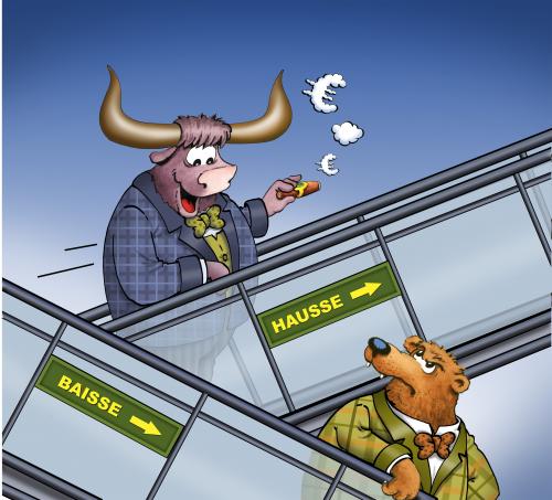 Cartoon: rolltreppe (medium) by schuppi tagged rolltreppe,bär,bulle,bullish,bearish,verlust,gewinn,aktien,aktienkurs,börse,börsenkurs,stiegen,aufwärts,abwärts,rolltreppe,bär,bulle,stier,verlust,gewinn,aufwärts,abwärts,aktien,aktienkurs,börse,börsenkurs,steigen,fallen,hausse,baisse,hoch,runter,richtung,kurs,kaufhaus