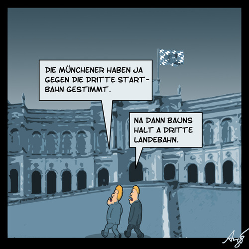 Cartoon: Dritte Startbahn (medium) by Anjo tagged startbahn,landebahn,volksentscheid,bayern,münchen,flughafen,verkehr,abstimmung,startbahn,landebahn,volksentscheid,bayern,münchen,flughafen,verkehr