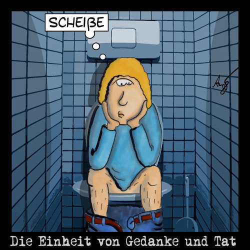 Cartoon: Einheit von Gedanke und Tat (medium) by Anjo tagged zen,buddismus,eihneit,von,gedanke,und,tat,klo,wc,toilette