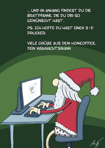 Cartoon: Grüße aus dem Homeoffice (medium) by Anjo tagged weihnachten,weihnachtsmann,3d,drucker,bratpfanne,geschenk,homeoffice,corona,weihnachten,weihnachtsmann,3d,drucker,bratpfanne,geschenk,homeoffice,corona