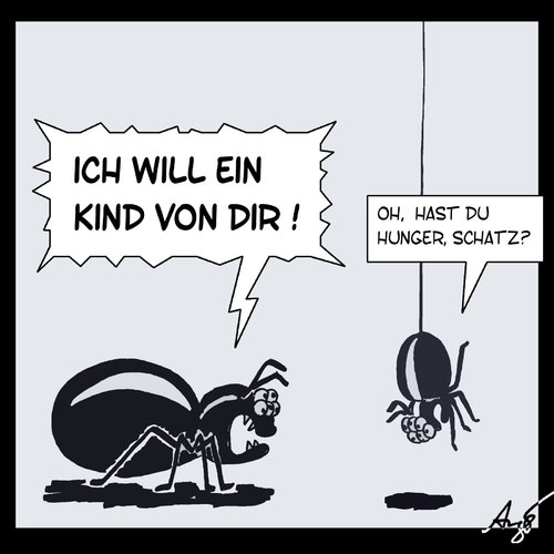 Cartoon: Kinderwunsch var.2 (medium) by Anjo tagged frau,mann,spinne,insekten,kinderwunsch,beziehung,baby,kind