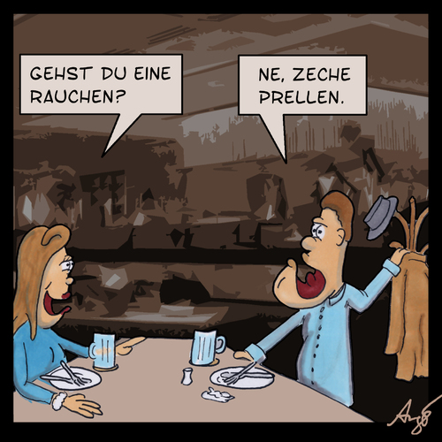 Cartoon: Rauchen? (medium) by Anjo tagged prellen,zeche,restaurant,kneipe,rauchverbot,rauchen