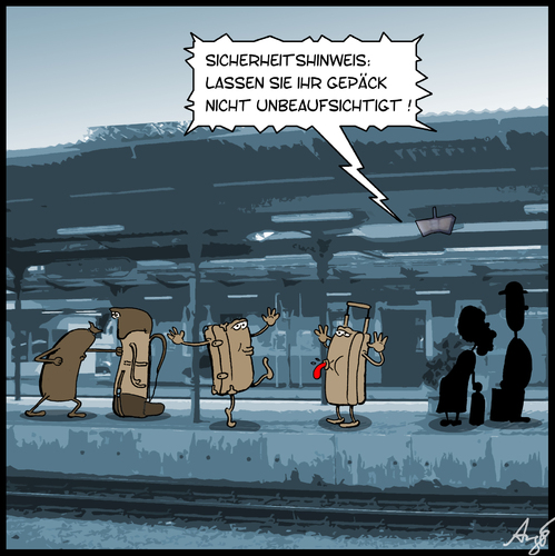 Cartoon: Sicherheitshinweis (medium) by Anjo tagged bahn,bahnhof,gepäck,achten,sicherheit,hinweis,diebstahl,terror,bahn,bahnhof,gepäck,achten,sicherheit,hinweis,diebstahl,terror