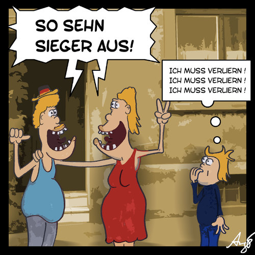 Cartoon: So sehn Sieger aus (medium) by Anjo tagged em,wm,europameisterschaft,weltmeisterschaft,verein,gesang,fan,sieg,sieger,fussball