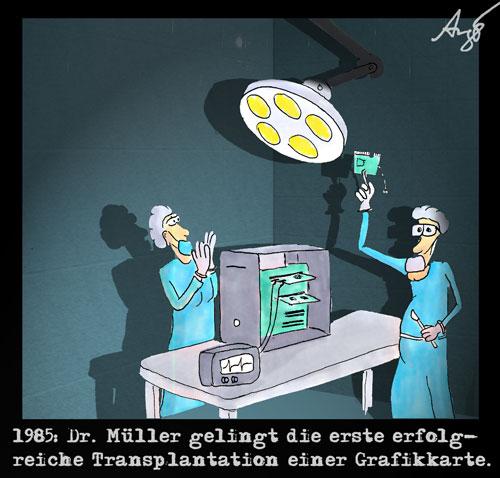 Cartoon: Transplantation (medium) by Anjo tagged transplantation,grafikkarte,computer,arzt