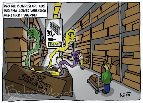 Cartoon: Bundeslade im Ikea (medium) by Belzebub tagged ark,of,the,covenant,indiana,jones,ikea,bundeslade