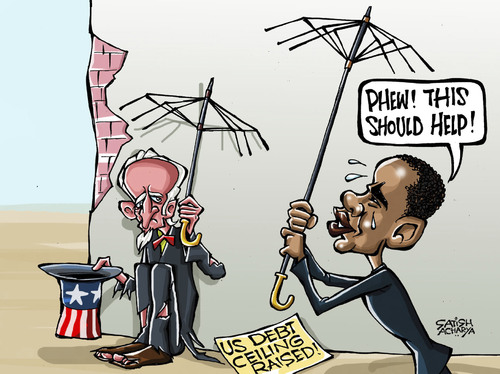 Cartoon: US debt ceiling raised (medium) by Satish Acharya tagged usa,debt,obama