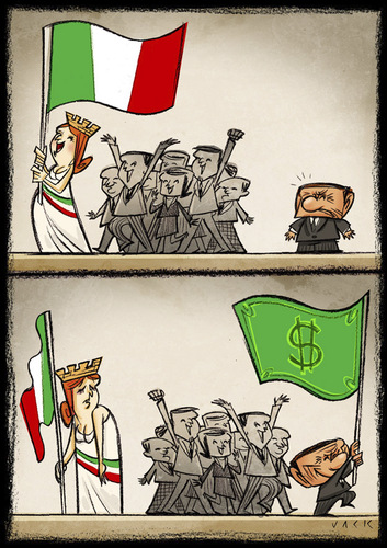 Cartoon: Italian and  flags (medium) by Giacomo tagged italian,italy,flags,berlusconi,policy,interests,bribes,blackmail,giacomo,cardelli
