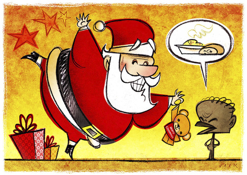 Cartoon: marry christmas (medium) by Giacomo tagged christmas,greeting,gift,hunger,santa,claus,flat,food,african,child,stars,africa,holidays,giacomo,cardelli,jack