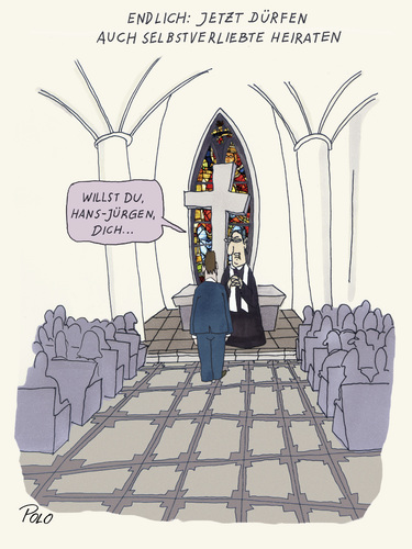 Cartoon: Sebstverliebt (medium) by POLO tagged kirche,ehe,er,sie,hochzeit,kirche,ehe,er,sie,hochzeit