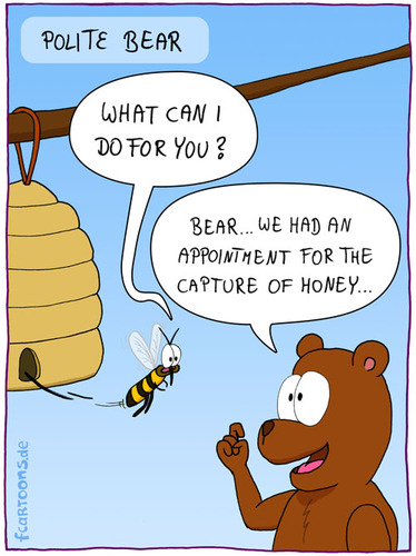Cartoon: BEAR (medium) by Frank Zimmermann tagged bear,bee,cartoon,honey,polite,comb,tree,branch,comic