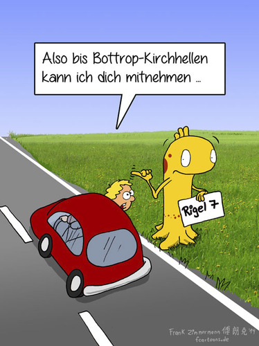 Cartoon: Bielefeld (medium) by Frank Zimmermann tagged bielefeld,anhalter,auto,car,alien,gelb,wiese,straße,street,daumen,thumb,rigel,seven