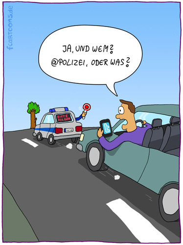 Cartoon: Polizeikontrolle (medium) by Frank Zimmermann tagged polizei,kontrolle,verkehr,twitter,iphone,folge,mir,follow