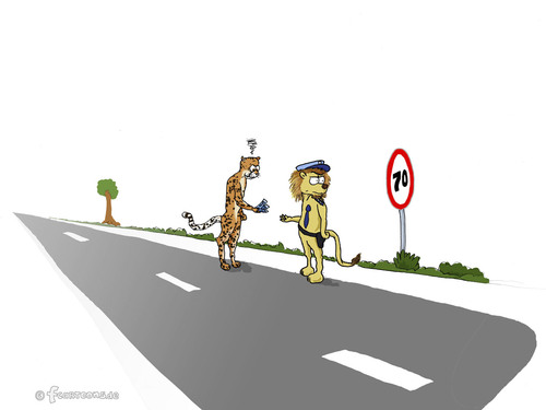 Cartoon: schmieren (medium) by Frank Zimmermann tagged schmieren,bribe,löwe,lion,gepard,cheetah,autobahn,polizei,highwas,police,patrol,70,straße,street,money,geld,bestechung