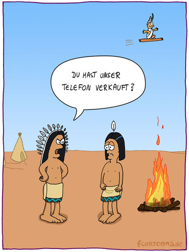 Cartoon: Telefon verkauft (medium) by Frank Zimmermann tagged telefon,verkauft,indianer,feuer,feder,fliegender,teppich,aladin