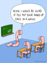 Cartoon: IN THE SCHOOL (small) by Frank Zimmermann tagged school,chair,board,table,worm,worms,kevin,put,up,arm,chalk,math,cartoon