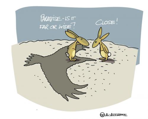 Cartoon: Paradise (medium) by ali tagged philosophie,kaninchen,philosophie,kaninchen,hase,paradies,jenseits,tod,sterben,schicksal,natur,adler,vogel,gefahr,risiko,leben,gefressen,fressen,himmel,töten,tiere,kreislauf,alltag