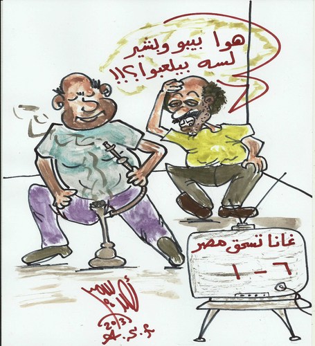 Cartoon: GHANA VS EGYPT (medium) by AHMEDSAMIRFARID tagged gomaa,wael,gyan,ghana,egypt,ahmed,samir,farid,cartoon,caricature,football,soccer