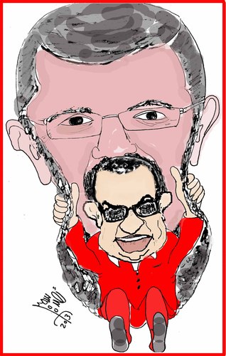 Cartoon: MUBARAK AND MURSY (medium) by AHMEDSAMIRFARID tagged ahmed,samir,farid,egypt,mursy,morsy,morsey