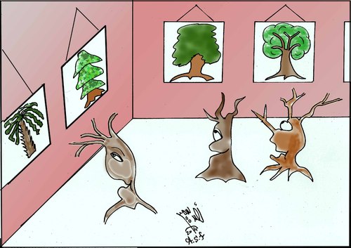 Cartoon: TREE EXHIBITION (medium) by AHMEDSAMIRFARID tagged ahmed,samir,farid,tree,exhibition,egyptair,cartoon,caricature