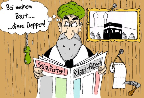 Cartoon: the Prophet is not amused.... (medium) by RuhrpottArt tagged islam,sharia,salafisten,shariapolice,police,polizei,wuppertal