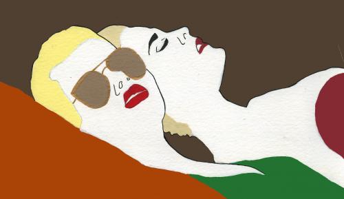 Cartoon: The Sunbathers (medium) by Octavine Illustration tagged hedonism,vanity,sunbathers,girls,sunglasses,swimsuit