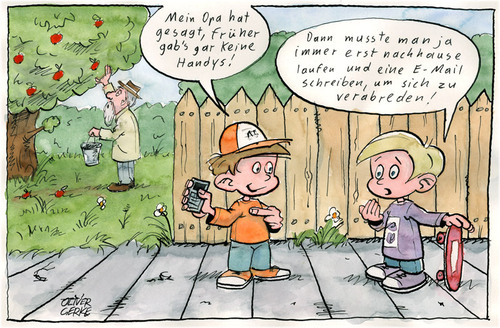 Cartoon: Früher gabs keine Handys (medium) by Oliver Gerke tagged handy,opa,früher,kommunikation,mail