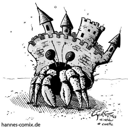 Cartoon: castle (medium) by Hannes tagged krebs,einsiedlerkrebs,burg,schloss,crab,hermitcrab,castle,chateau