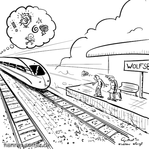 Cartoon: forget (medium) by Hannes tagged bahn,deutschebahn,zug,ice,bahnhof,wolfsburg,vergessen,train,trainstation,forget