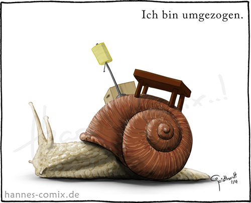 Cartoon: ich bin umgezogen (medium) by Hannes tagged umzug,schnecke,umzugsschnecke