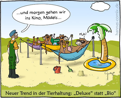 Cartoon: Kuhhaltung deluxe (medium) by Hannes tagged artgerecht,bauer,bio,kuh,landwirt,landwirtschaft,tierhaltung
