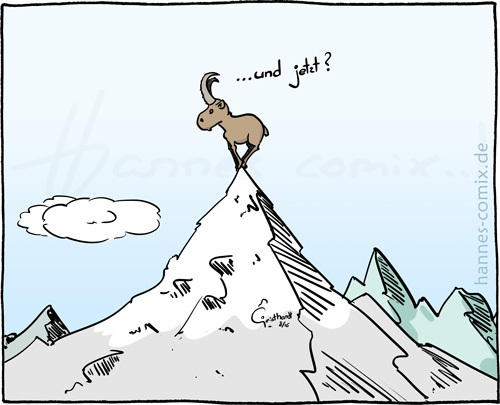 Cartoon: oben (medium) by Hannes tagged oben,karriere,wachstum,aufstieg,berge,steinbock,nachdenken