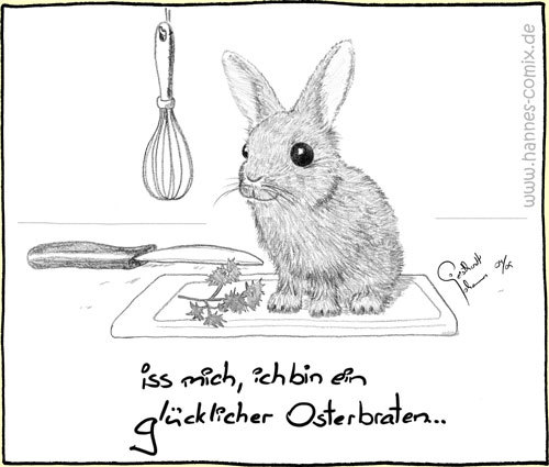 Cartoon: Osterbraten (medium) by Hannes tagged ostern,kaninchen,küche,braten