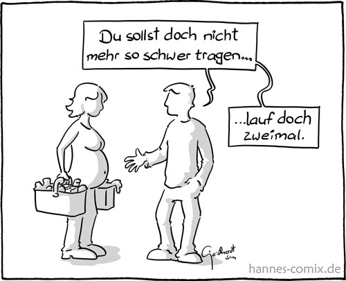 Cartoon: schwer tragen (medium) by Hannes tagged frauen,männer,schwanger,schwangerschaft,schwerlast,tragen