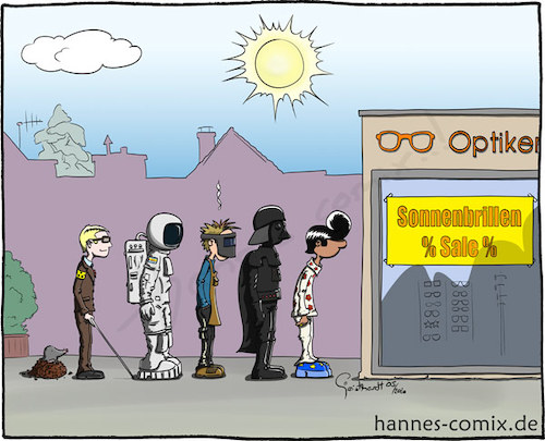 Cartoon: Sonnenbrillen-Sale (medium) by Hannes tagged sonnenbrillen,optiker,sale,ausverkauf,werbung,sunglasses,optician,sommer,summer