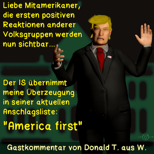 Cartoon: Gastkommentar Trump 2 (medium) by PuzzleVisions tagged puzzlevisions,donald,trump,america,first,1st,amerika,zuerst,erster,is,anschlag,terror,attack