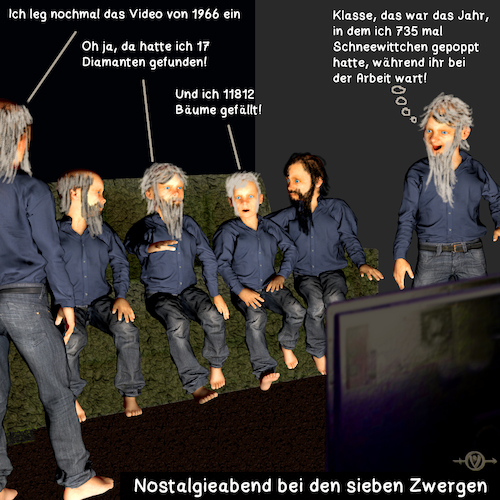 Cartoon: Märchenwelt (medium) by PuzzleVisions tagged puzzlevisions,sieben,zwerge,seven,dwarfs,snowwhite,schneewittchen,nostalgie,nostalgy,video