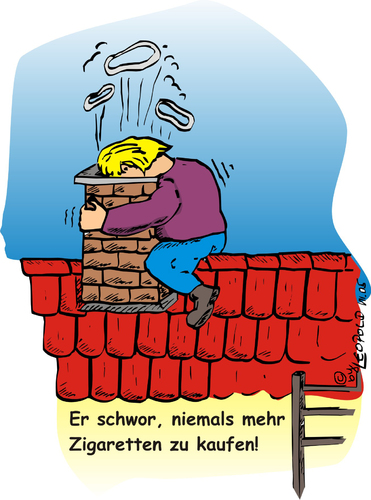 Cartoon: Raucher (medium) by Leopold tagged mann,schornstein,rauch,kamin,zigaretten,entwöhnung,raucher,dach,haus