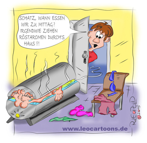 Cartoon: Röstaromen (medium) by Leopold tagged winter,sonne,winterzeit,solarium,braun,mann,frau,ralf,leopold,leocartoons,achern,röstaromen,röstaroma,kalt,warm,mittag,essen,sun,men,women