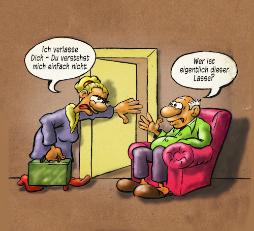 Cartoon: Gegenseitiges Verständnis (medium) by Troganer tagged mann,frau,ehe,trennung,zuhören,verstehen