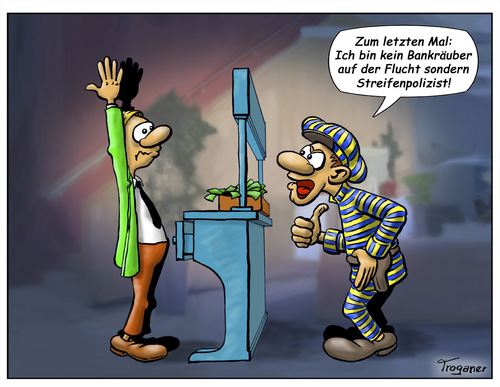 Cartoon: Neue Uniform (medium) by Troganer tagged cartoon,bank,überfall,polizist,uniform