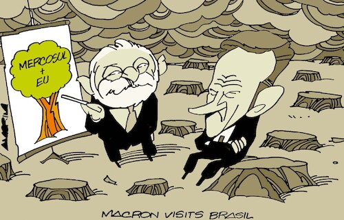 Cartoon: Amazonia (medium) by Amorim tagged brasil,amazonia,lula,macron,brasil,amazonia,lula,macron