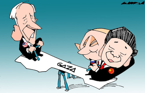 Cartoon: Ceasefire (medium) by Amorim tagged biden,gaza,putin,xi,jimping,biden,gaza,putin,xi,jimping