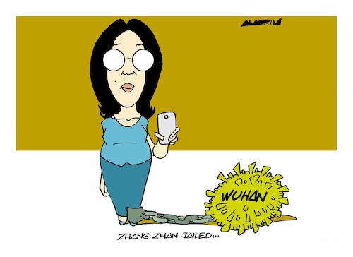 Cartoon: Citizen journalists (medium) by Amorim tagged zhang,zhan,china,wuhan,covid,19