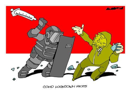 Cartoon: Clashes... (medium) by Amorim tagged lockdown,riots,netherland