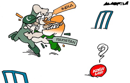 Cartoon: Cricket (medium) by Amorim tagged india,pakistan,kashmir,india,pakistan,kashmir