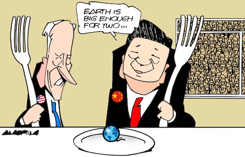 Cartoon: Dinner (medium) by Amorim tagged joe,biden,xi,jinping,joe,biden,xi,jinping
