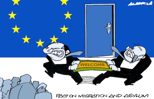 Cartoon: Doormat battle (medium) by Amorim tagged european,union,immigration,law,deportation,european,union,immigration,law,deportation