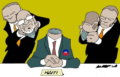 Cartoon: Exchanges (medium) by Amorim tagged haiti,ariel,henry,gang,violence,haiti,ariel,henry,gang,violence